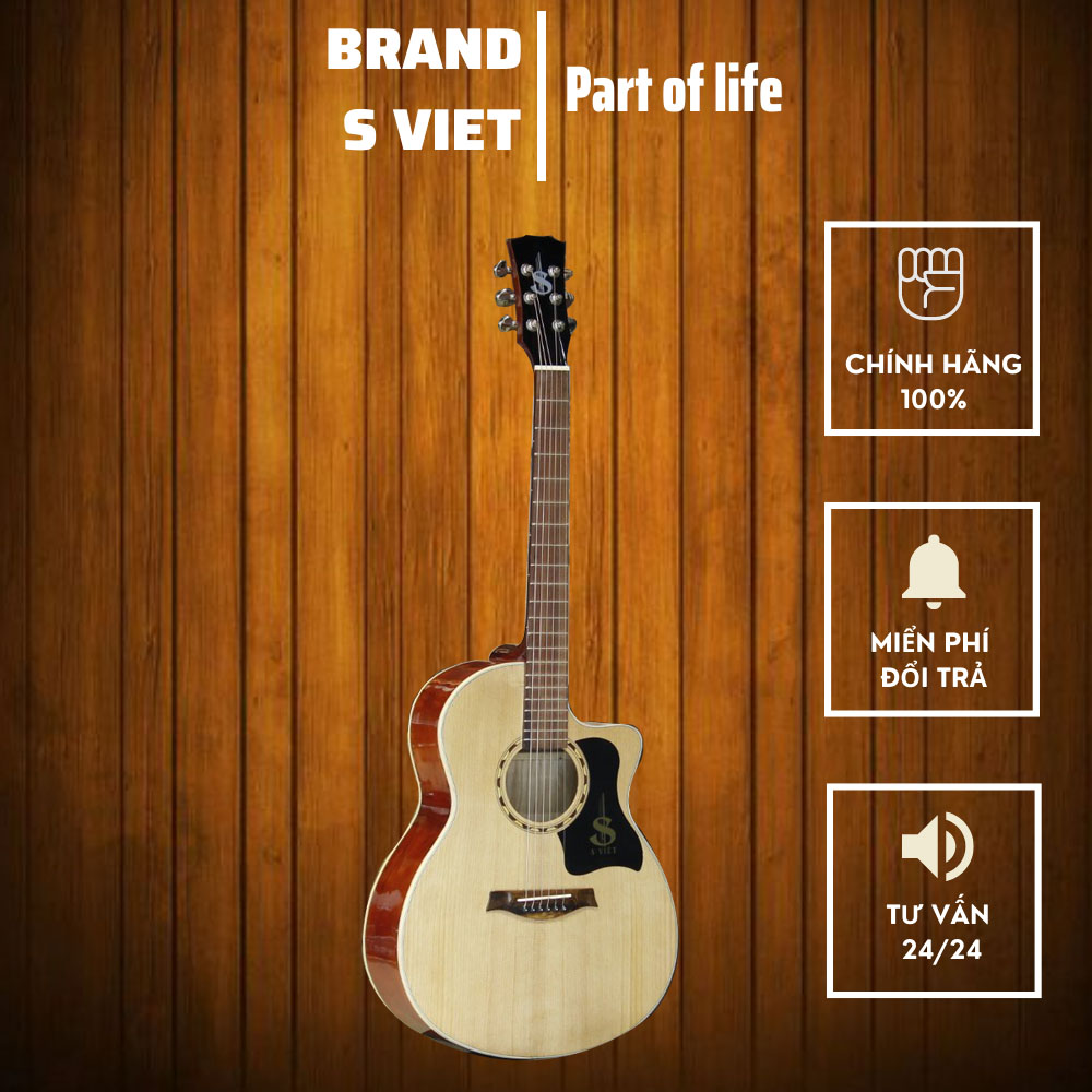 Đàn guitar acoustic giá rẻ có ty, khóa đúc, gỗ thông thịt chính hãng S Việt mã CV120Pro