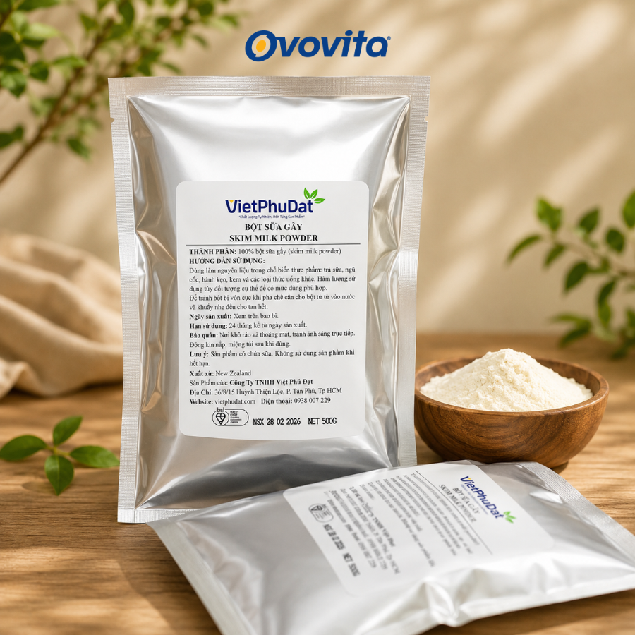 Bột sữa tách kem Skimmed Milk OVOVITA cung cấp đầy đủ dưỡng chất dùng trong chế biến thực phẩm hàng nhập khẩu chính hãng