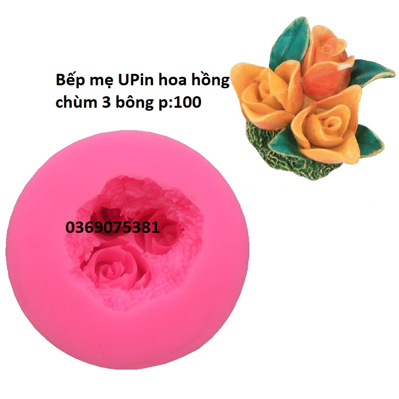 Khuôn chùm hoa hồng 3 bông 6cm