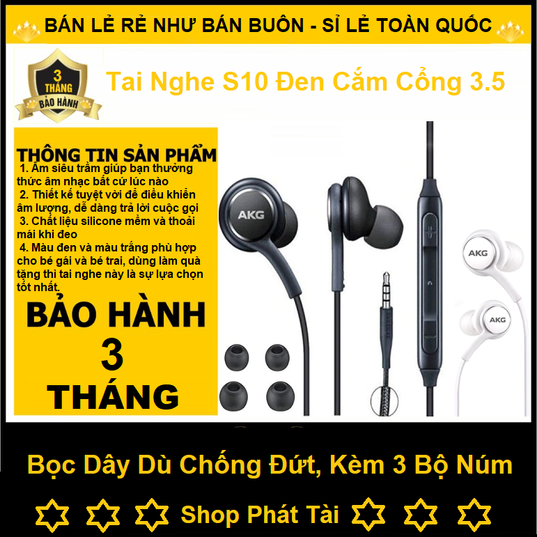 Tai nghe Samsung AKG S10/S10+ dùng cho Samsung Galaxy S10, S10 Plus, S9, S8, Note 8, Note 9 + Tặng 4 nút tai phụ, có micro đàm thoại dây bọc dù chống đứt
