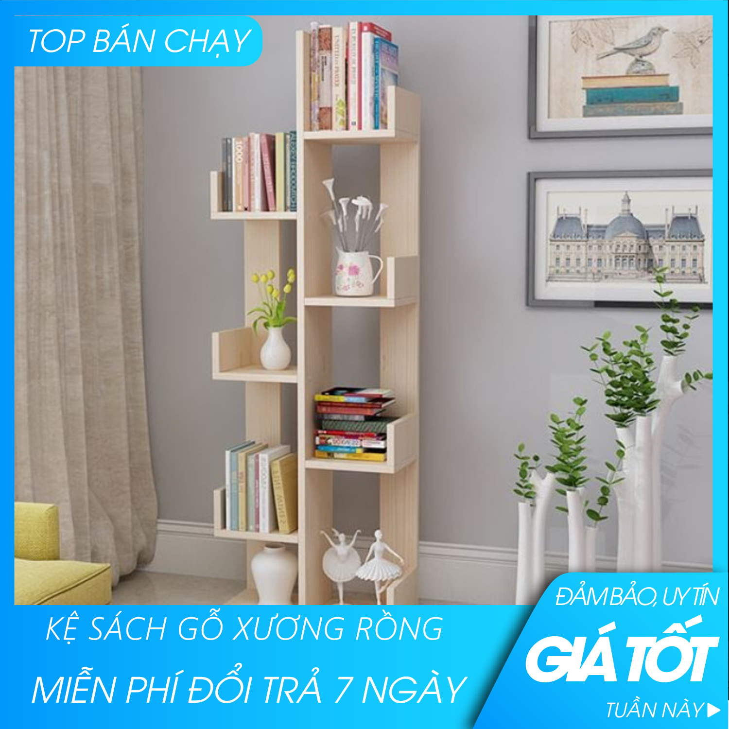 ( BẢO HÀNH UY TÍN) Kệ sách gỗ - kệ sách gỗ xương rồng - Kệ sách - Kích thước 140 x 48 x 20 cm- Chất liệu gỗ chắc chắn, dễ dàng lắp đặt