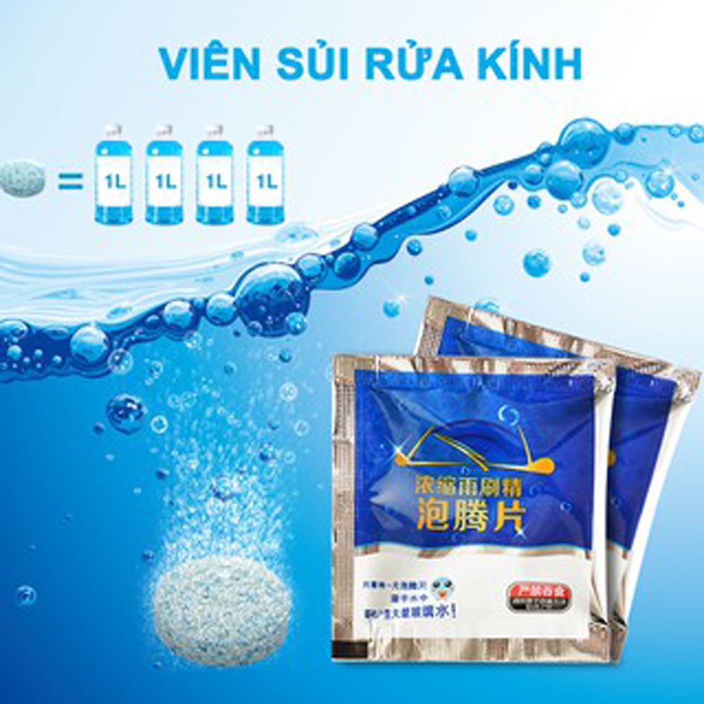 Viên sủi rửa kính xe ô tô  viên lau chùi kính siêu sạch 1 viên pha 4 lít nước