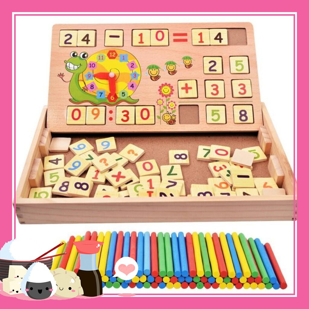 Bảng gỗ 2 mặt học toán - bảng viết và chữ số - đồ chơi giáo dục thông minh - tư duy - dụng cụ học tập - an toàn cho trẻ