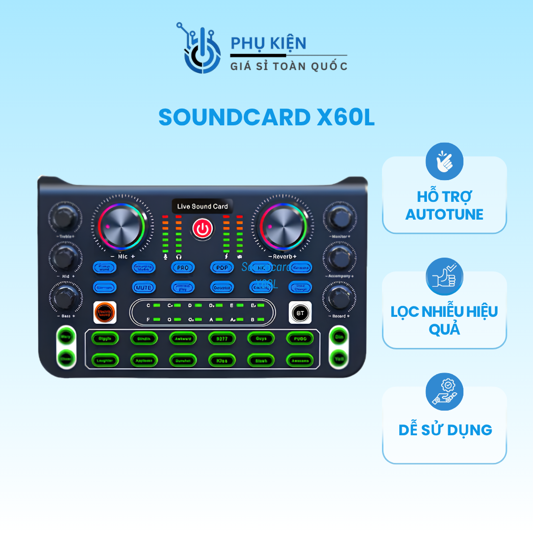 Soundcard X60L, soundcard thu âm livestream đa năng, hỗ trợ autotune, giả giọng và hiệu ứng âm thanh chuyên nghiệp