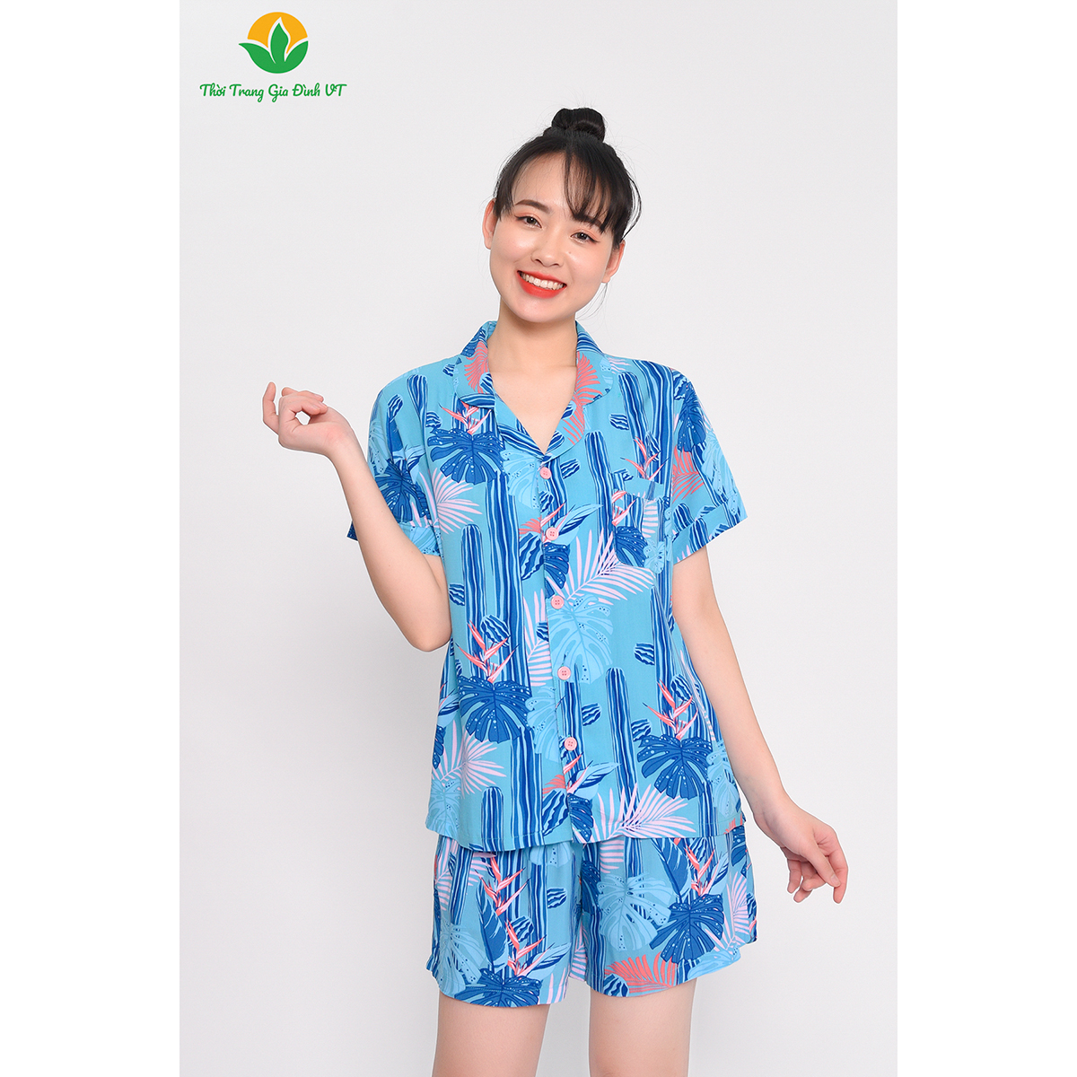 Đồ bộ mặc nhà nữ mùa hè  Việt Thắng, quần đùi , áo cộc tay , chất Lanh - B03.2311