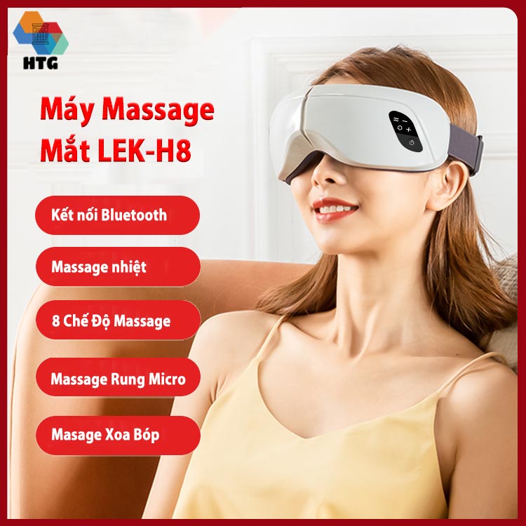 Máy Massage Mắt LEK-H8 Với 8 Chế Độ Độc Lập, Xoa Bóp Và Rung Cùng Bluetooth Phát Nhạc, Mát Xa Nóng Nhiệt Lưu Thông Giảm Quầng Thâm Mắt