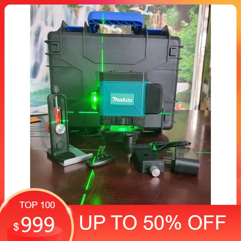 Máy cân mực bắn cốt máy cân bằng laser MAKITA 12 tia xanh laze có điều khiển, sạc, chân đế máy, hộp