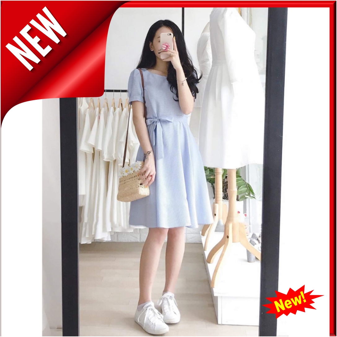 [FREE-SHIP] [Kèm ảnh thật] Đầm dự tiệc nữ tay ngắn dây thân áo thắt nơ, vải bố cotton mềm mịn chắc chắn (D1-214C)