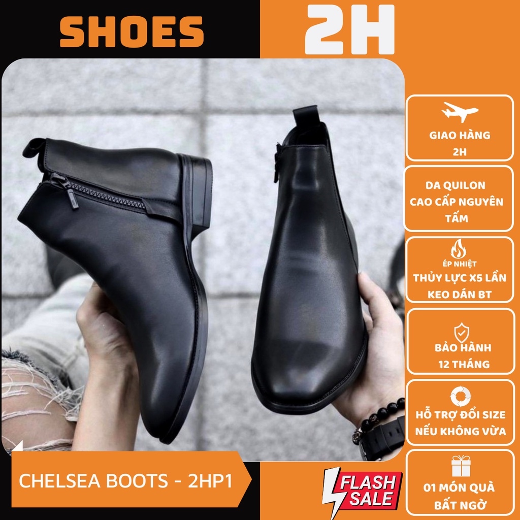 Chelsea Boots Classic da Quilon giày bốt nam 1 bên kéo khóa 1 bên phối thun cá tính 2H-P01