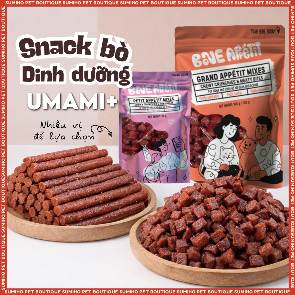 Viên và que bò dinh dưỡng cho chó Bone Appétit Umami+ (nhiều hương vị)