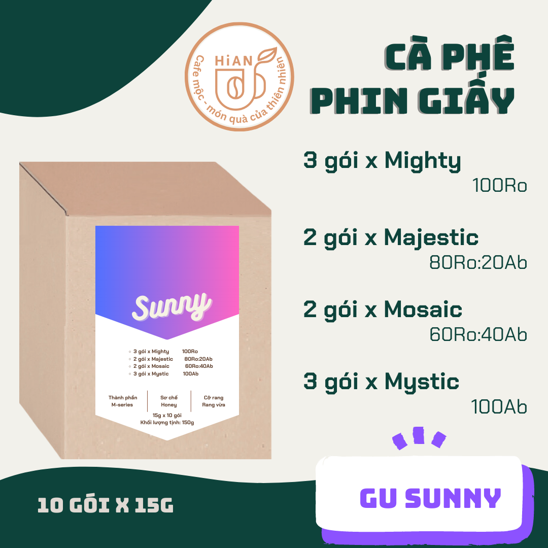 Hộp 10 gói nhiều vị, đủ vị, dùng thử Cà phê phin giấy Robusta Arabica tiện lợi du lịch, cổ điển, túi drip cà phê, phin giấy, kraft cà phê HiAN cafe