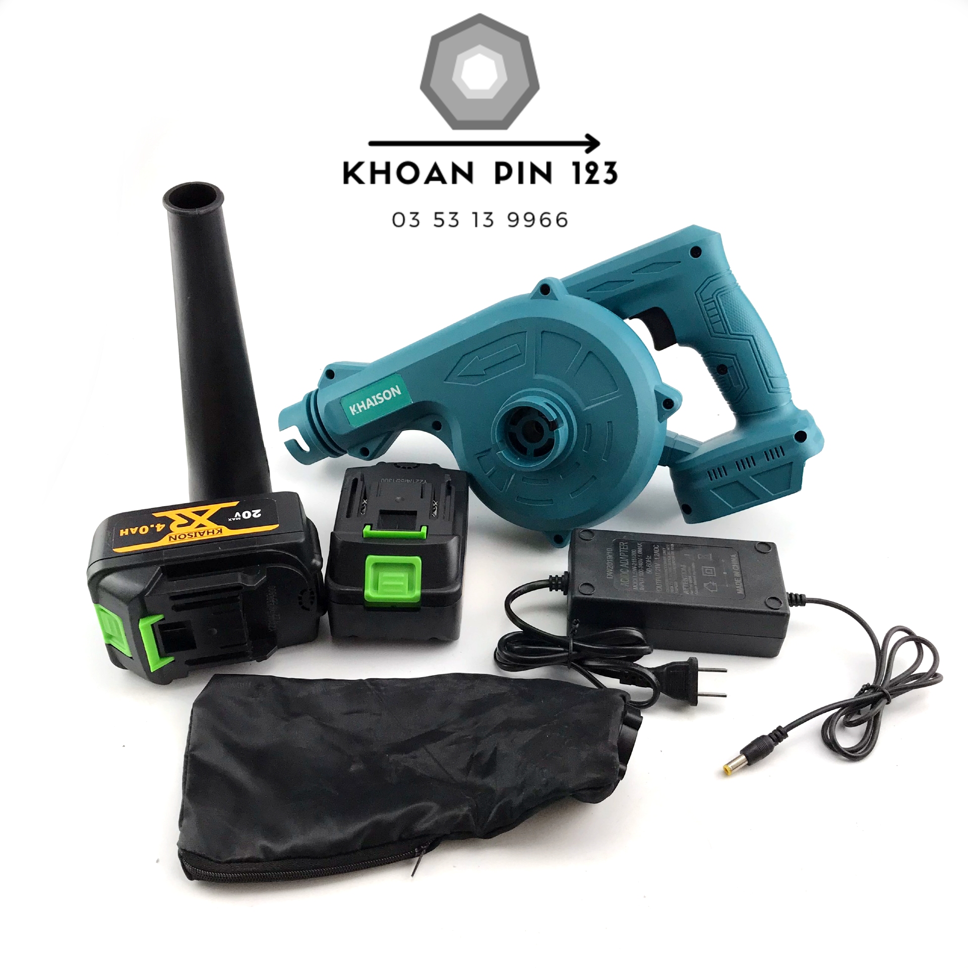Máy thổi bụi dùng pin 20v Khaison bộ 2 pin kèm sạc