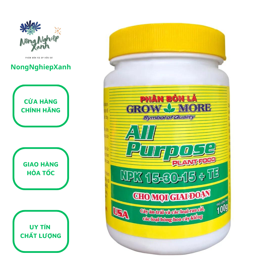 Phân bón lá Growmore NPK 15-30-15 kích ra hoa, cây khỏe mạnh , dùng cho mọi giai đoạn hủ 100g