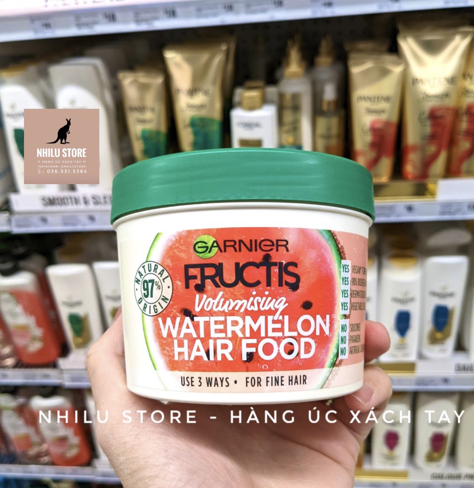 Kem ủ tóc Garnier Dưa Hấu giúp làm dày sợi tóc - 390ml