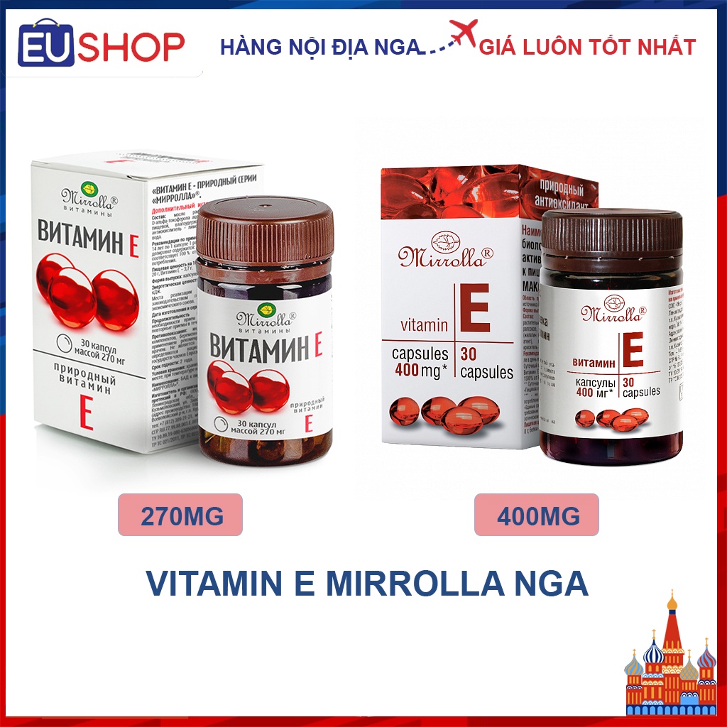 Vitamin E đỏ Nga Mirrolla 400mg-270mg chính hãng