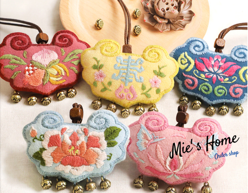 Bộ kit diy tự thêu khánh omamori trường mệnh, cầu bình an , tình yêu, may mắn - combo kit tự làm mie shop handmade