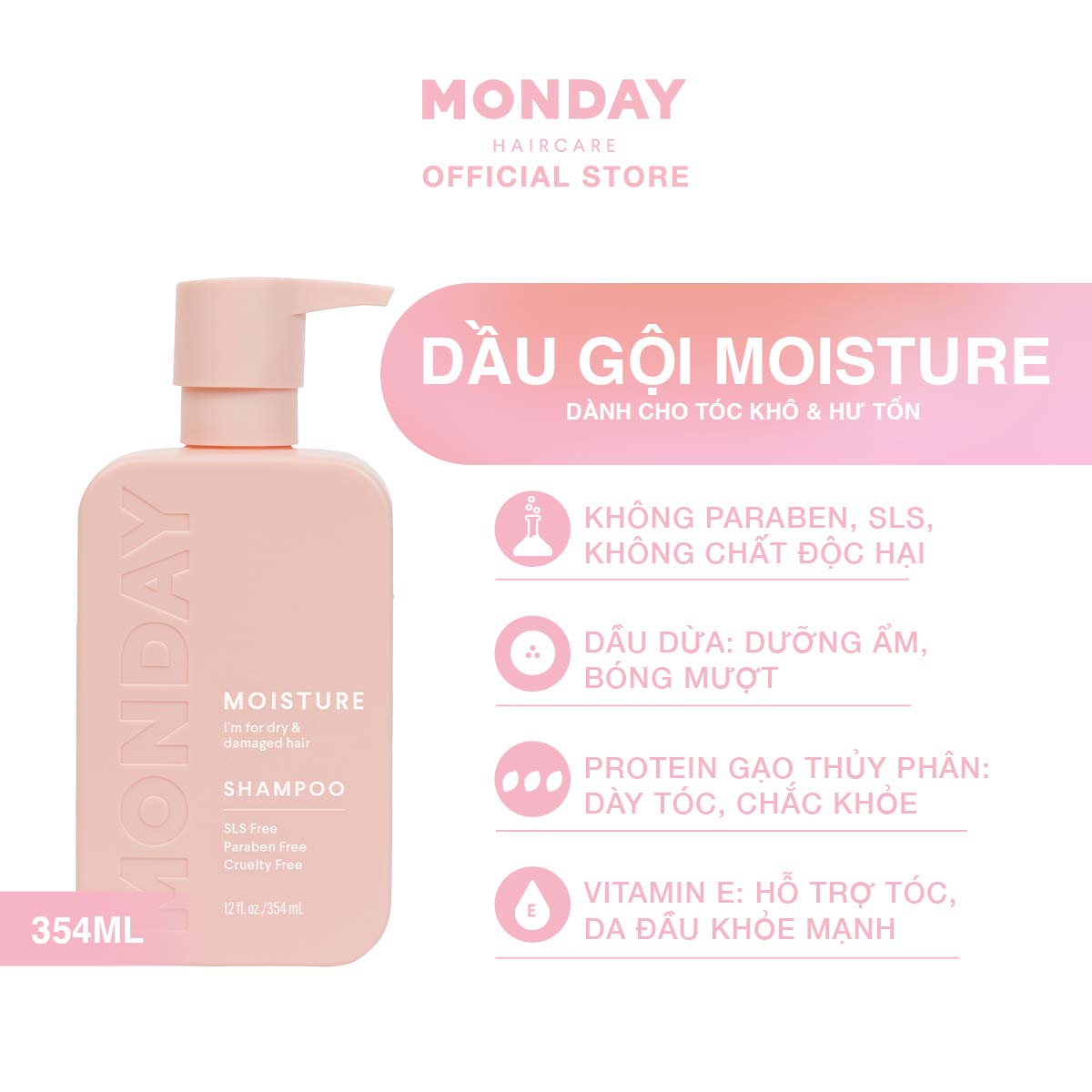Dầu Gội dành cho tóc khô và hư tổn Monday Moisture 354ml