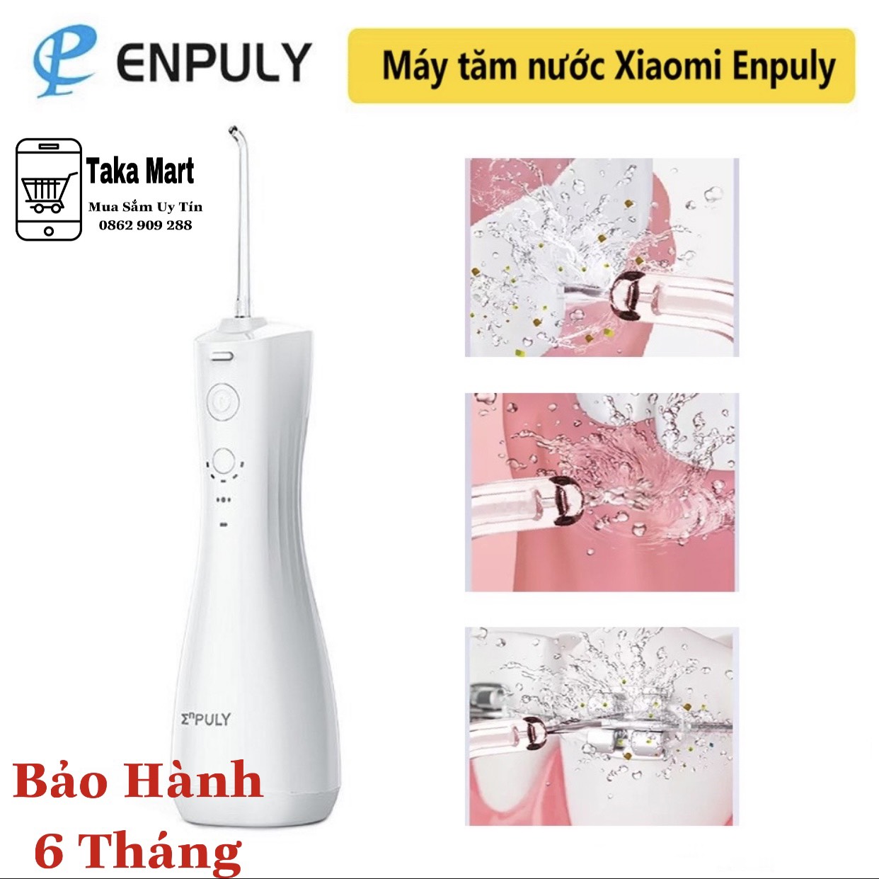 Máy Tăm Nước  Enpuly - Máy Xỉa Răng Nước Cầm Tay 6 Cấp Độ Chống Nước Kèm 2 Đầu Xịt - Nhỏ Gọn,Tiện Lợi - Bảo Hành 6 Tháng, Taka Mart