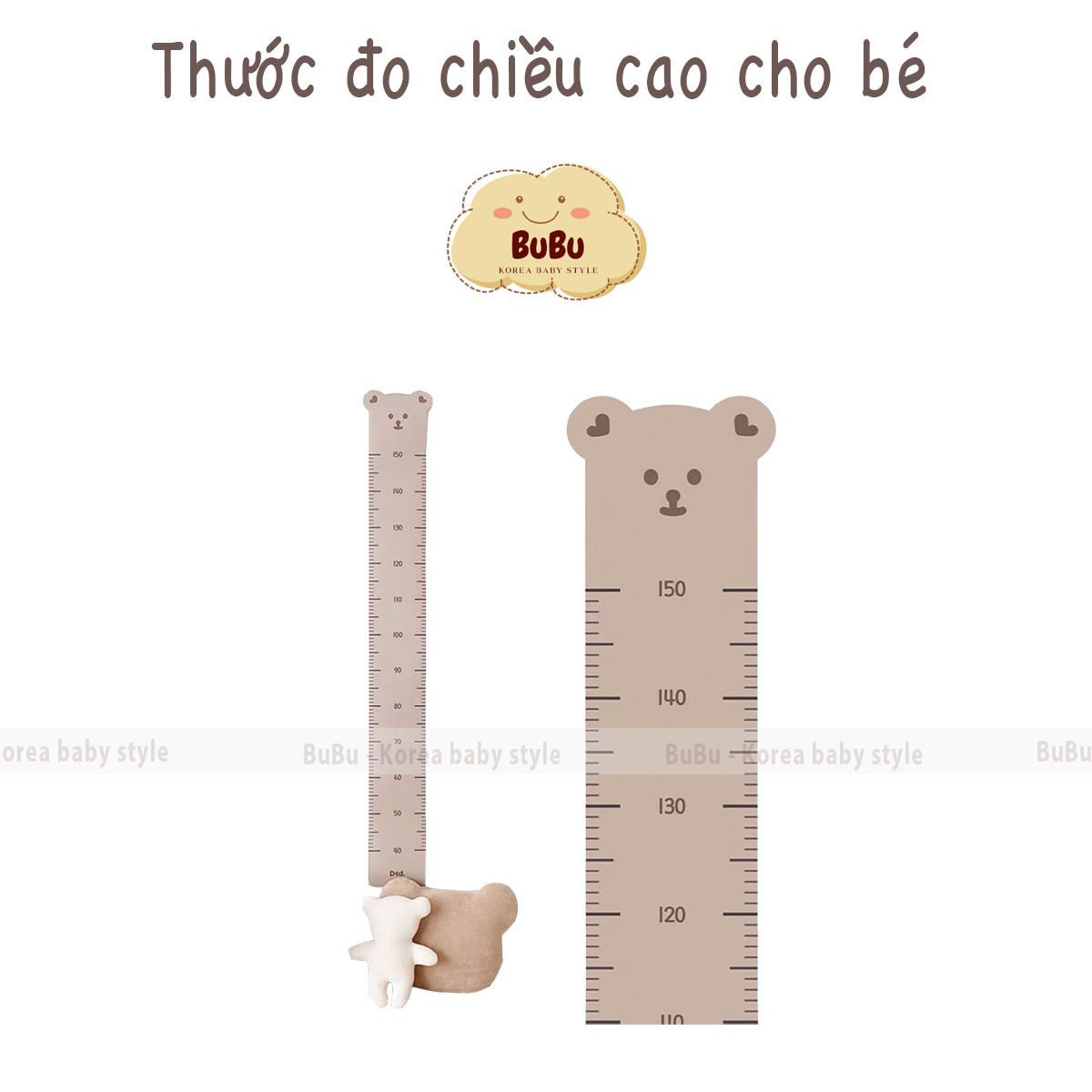 Thước đo chiều cao dán tường trẻ em bé hình gấu dễ thương