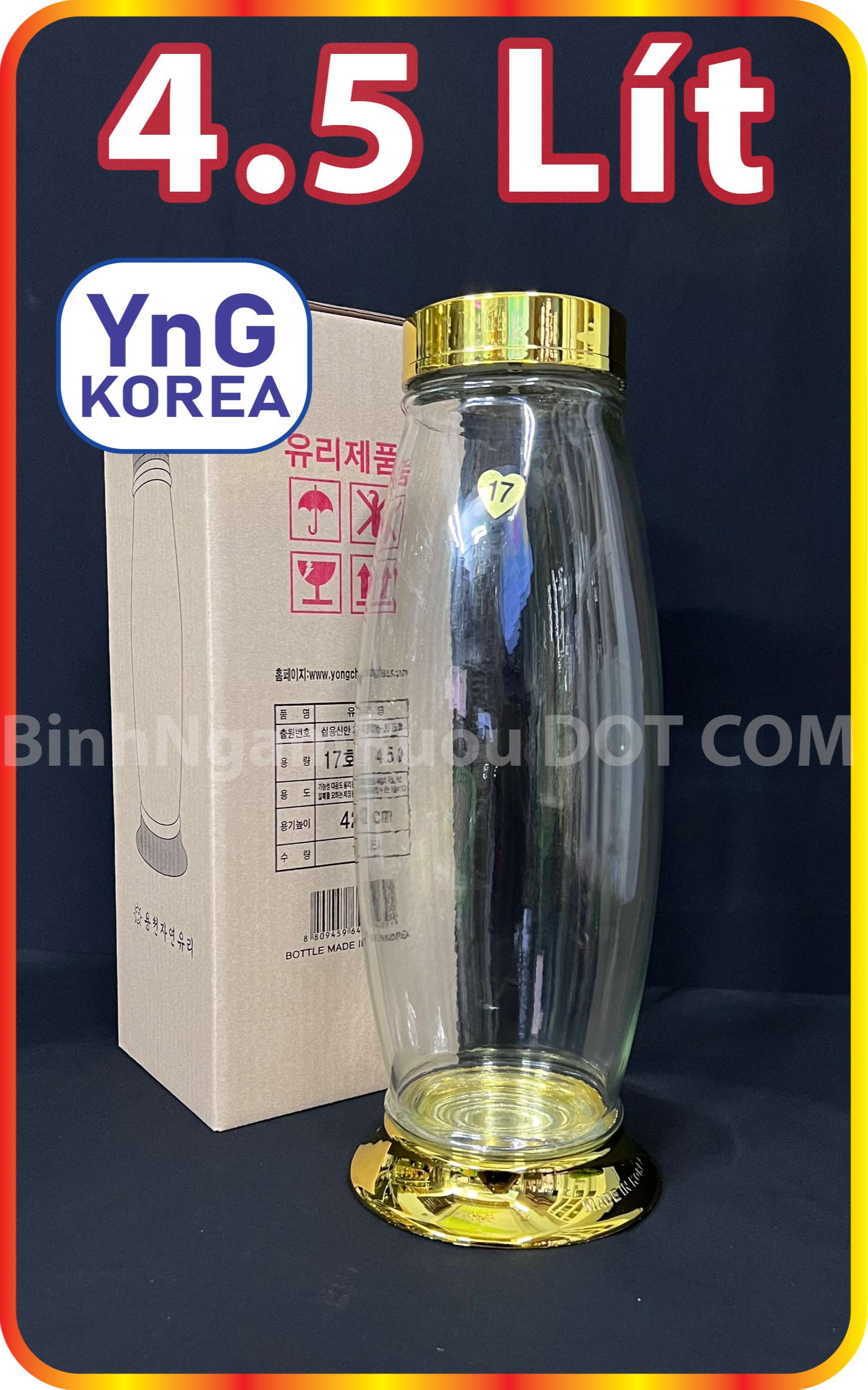 Bình thủy tinh hàn quốc yongcheon n.17 - 4.5 lít - bầu giữa - sang trọng - đẳng cấp