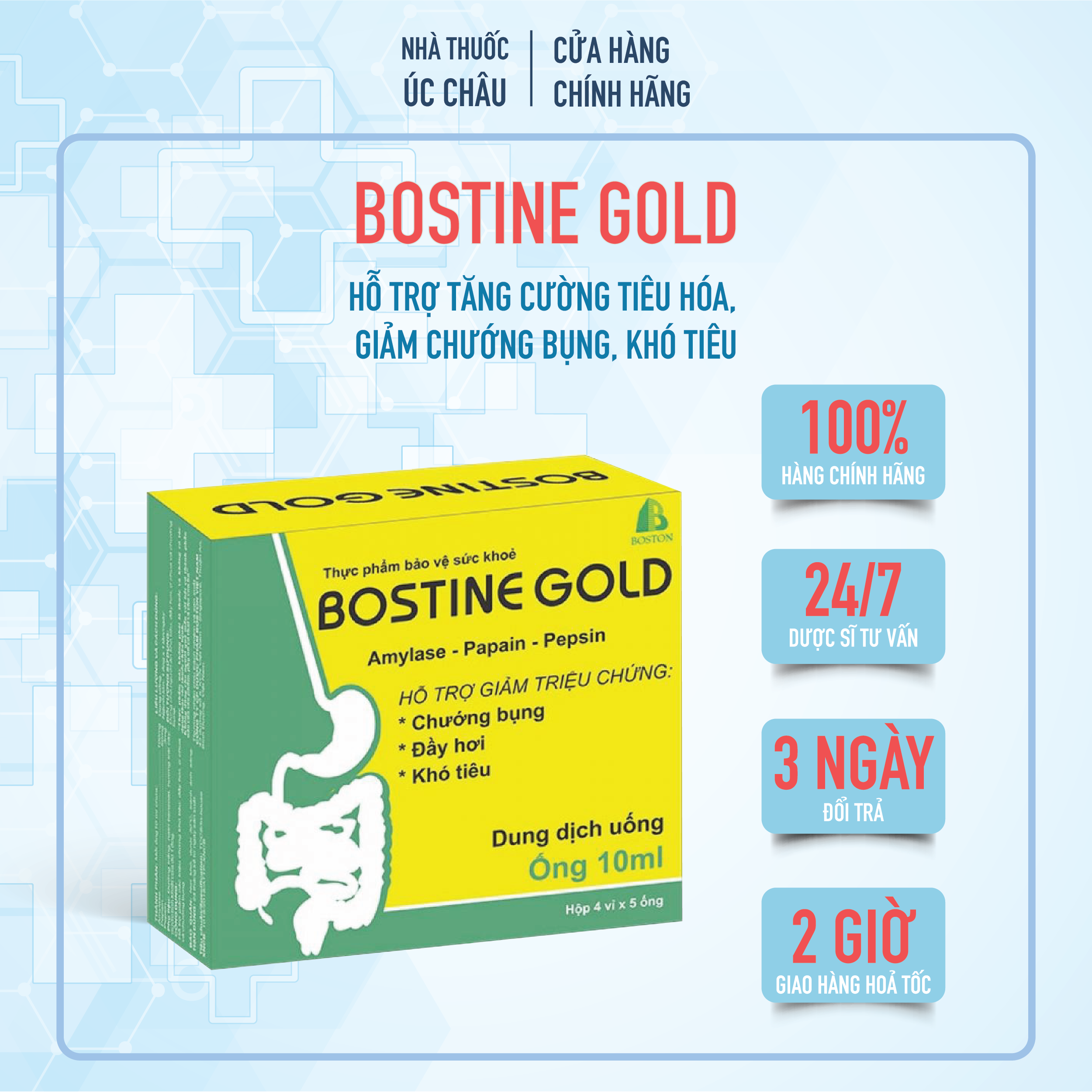 Bostine Gold Hỗ trợ giảm các triệu chứng khó tiêu đầy hơi
