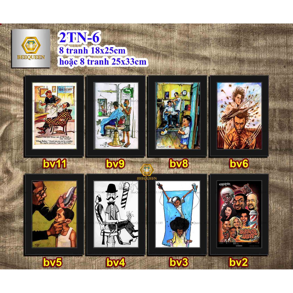 Combo bộ 8 tranh khung trang trí quán cắt tóc size vừa - tranh trang trí tiệm tóc - tranh trí barbershop | 2tn6