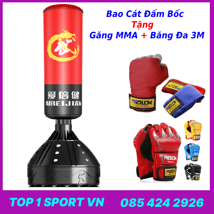 Bao cát đấm bốc bao cát boxing tặng găng mma + băng đa bao cát tự đứng Aibeijiansport bao cát tập võ người lớn trẻ em dụng cụ tập gym