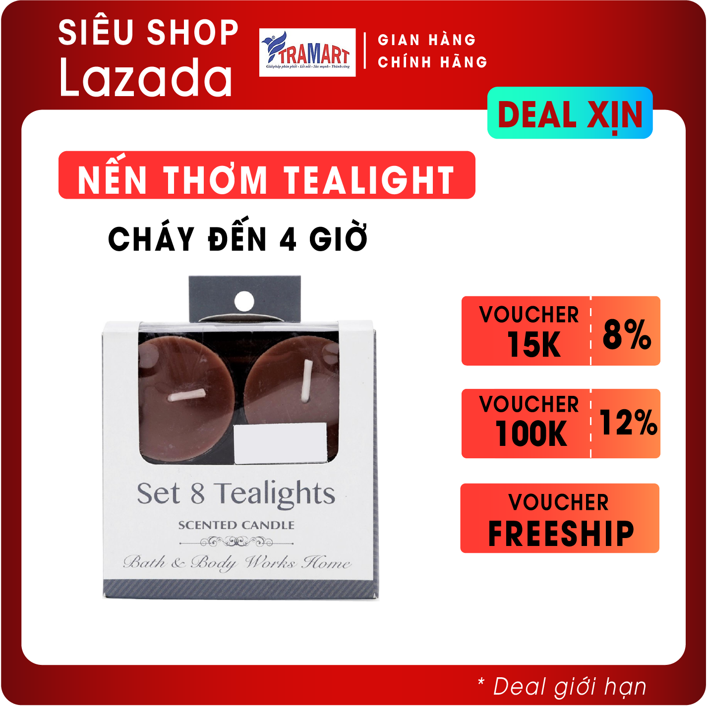 Hộp 8 nến tealight thơm đế nhựa Miss Candle MIC2059