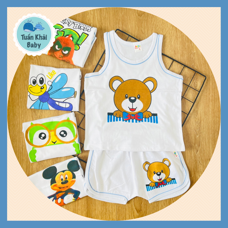 Bộ Quần áo bé trai cotton Susu (1 bộ) | Mẫu Ba Lỗ Trắng Viền Đôi Thể Thao | Size 1 -8 cho bé trai 5-21 kg| Chất vải thun cotton 100% dày dặn , đẹp, mềm | Đồ bộ bé trai | Quần áo trẻ em | Hàng Việt Nam
