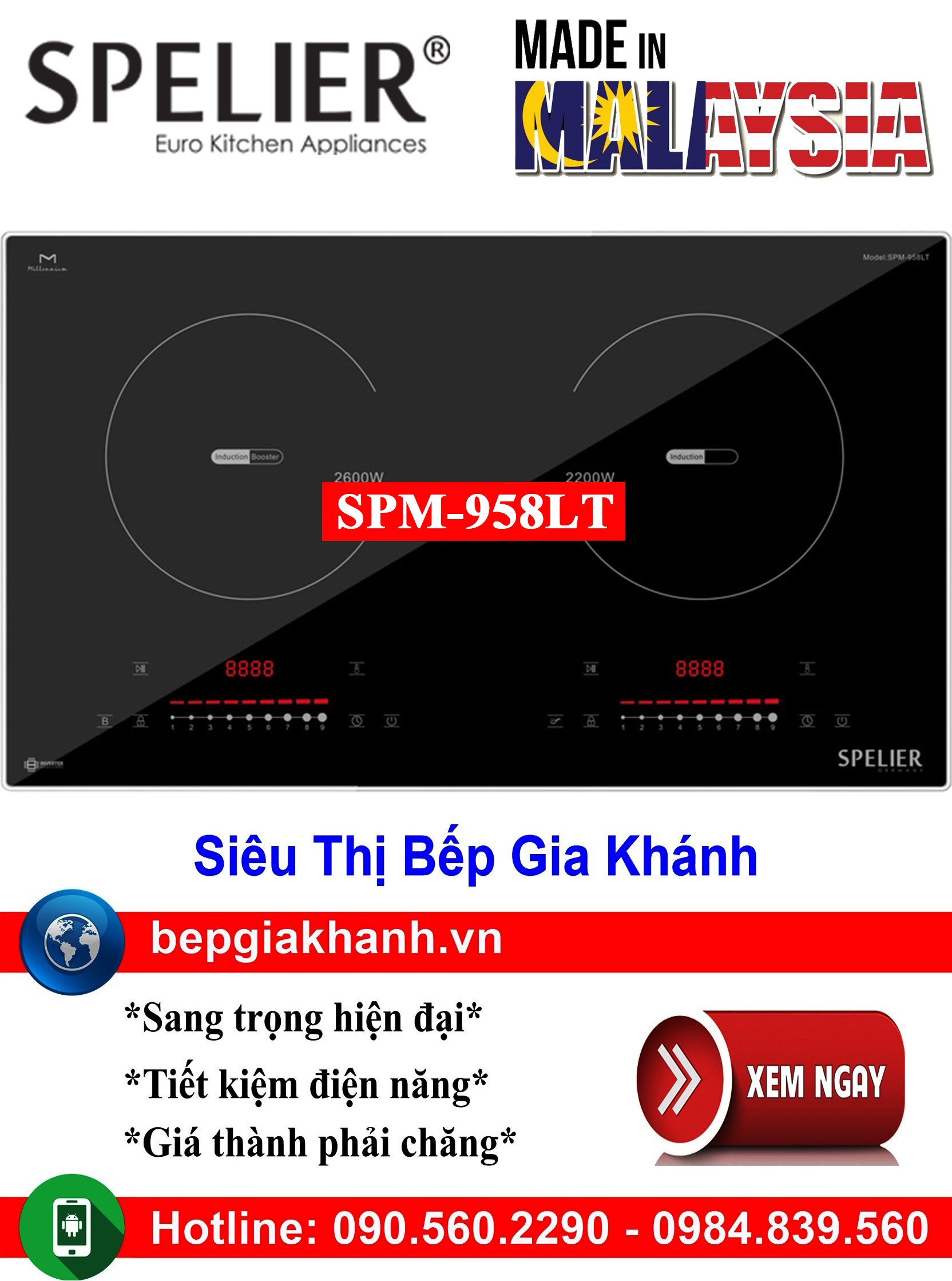 [HCM]Bếp từ đôi Spelier SPM-958LT nhập khẩu Malaysia, bếp từ, bếp điện từ, bếp từ đôi, bếp điện từ đôi, bếp từ giá rẻ, bếp điện từ giá rẻ, bếp từ đơn, bep tu don, bep tu
