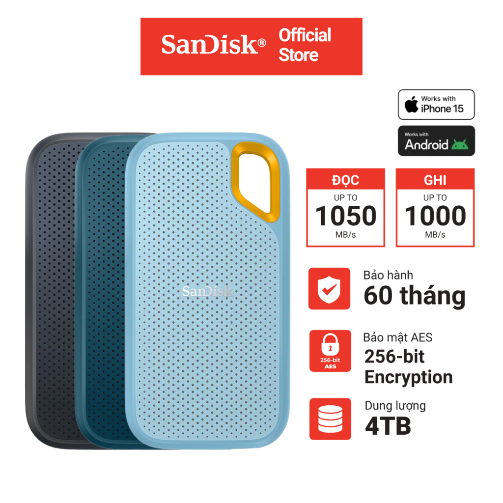 Ổ cứng di động External SSD Sandisk Extreme V2 E61 1TB - 2TB - 4TB USB 3.2 Gen 2