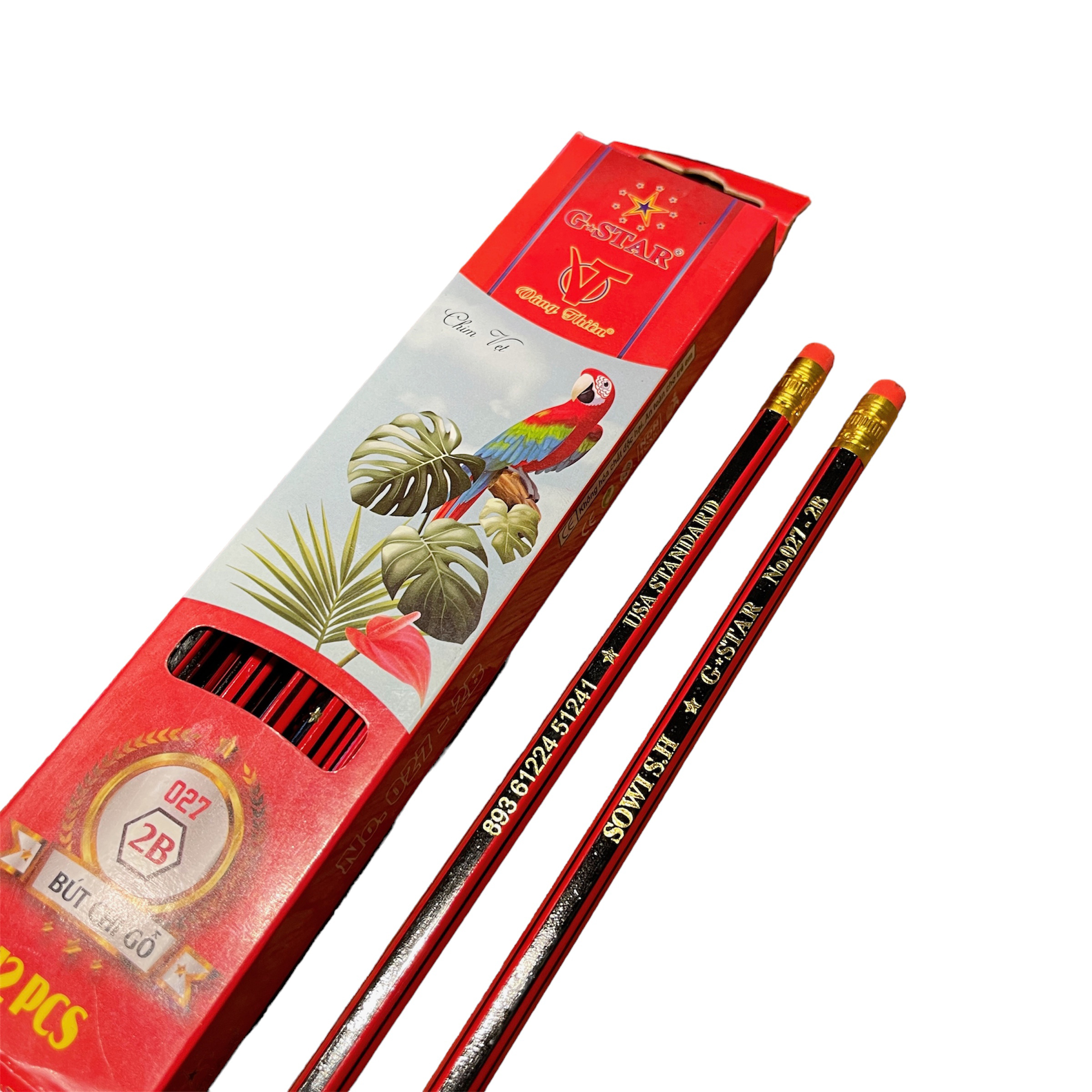 Hộp 12 cây bút chì gstar sọc đen đỏ ngòi chì 2b chính hãng