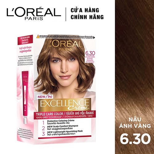 Kem Nhuộm Dưỡng Tóc Phủ Bạc Loreal Excellence Cream 172ml - Màu 6.30 Nâu Ánh Vàng