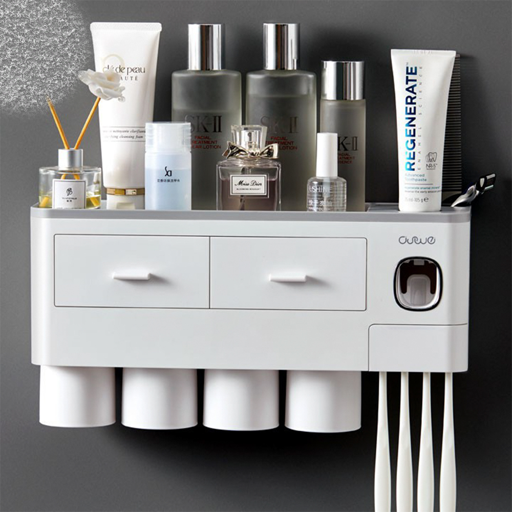 Giá để đồ nhà tắm - giá treo bàn trải đánh răng, nhả kem đánh răng tự động, tặng kèm cốc OENON