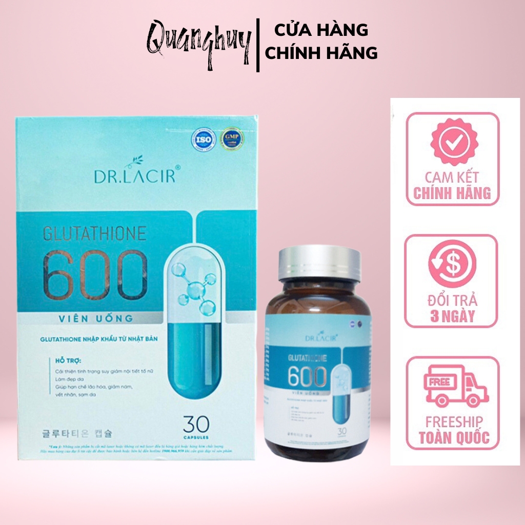 Viên uống trắng da, giảm nám, tàn nhang glutathione 600 dr lacir cân bằng nội tiết tố nữ - hộp 30 viên