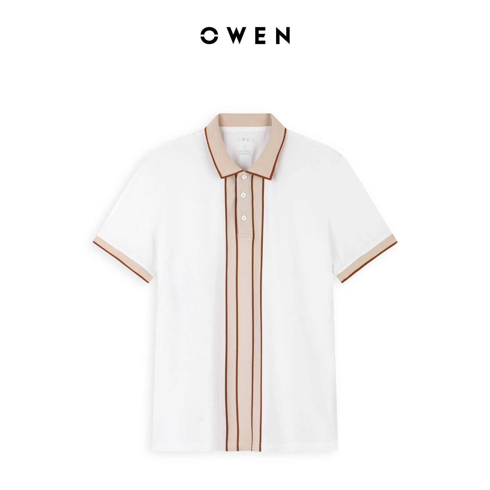OWEN - Áo polo cộc tay Owen màu Trắng sọc 220348 - Áo thun có cổ nam