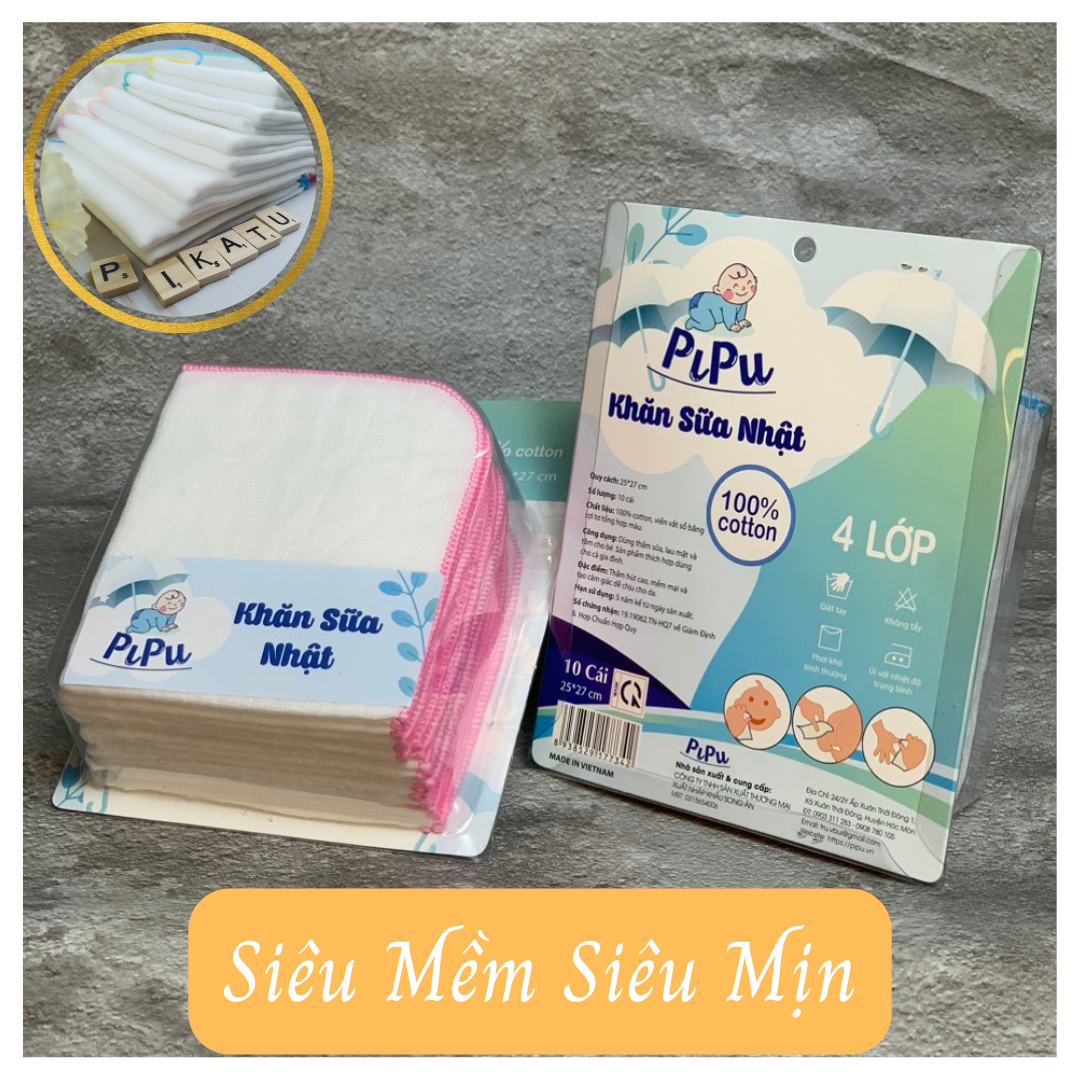 Khăn sữa gạc cho bé sơ sinh hộp cao cấp PiPu siêu mềm 25 x 27 4 Lớp vải