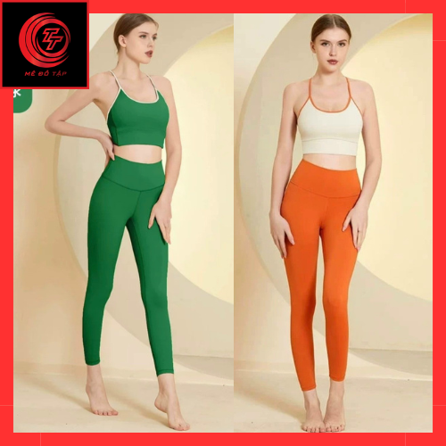 Sét đồ thể thao nữ bộ đồ tập gym yoga lưng cao áo dây phối màu thời trang cao cấp