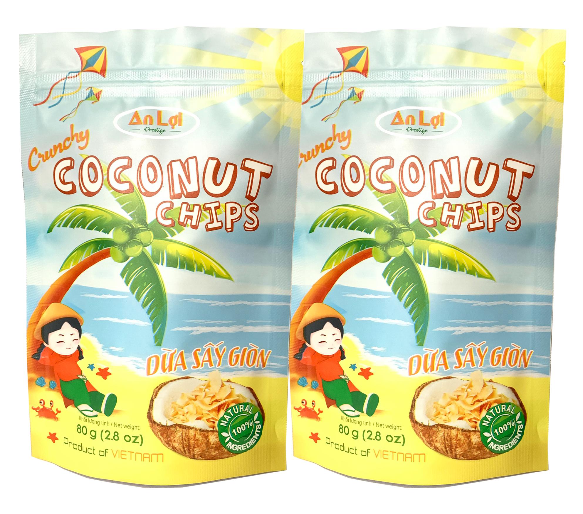 [HCM]LÔ 2 gói DỪA SẤY GIÒN AN LỢI (80g x 2) đặc sản Bến Tre CRUNCHY COCONUT CHIPS