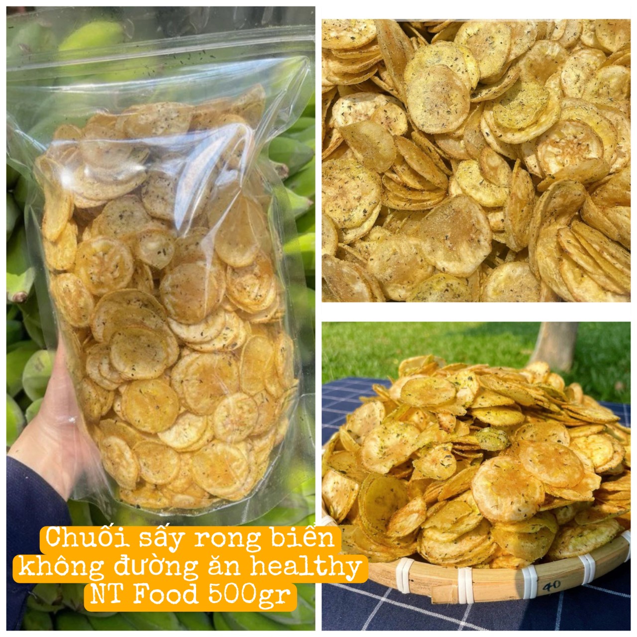 Snack chuối sấy rong biển phô mai healthy, sấy mộc không đường ăn kiêng eatclean gói 500gr