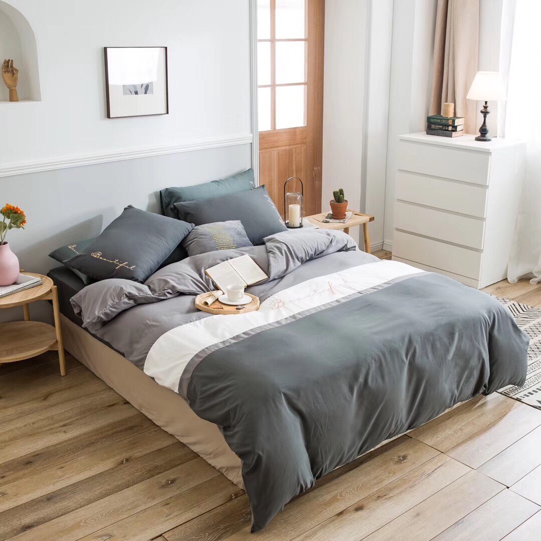 [HCM]Bộ 5 Món Chăn Ga Gối Nệm Màu Xám Hàng Cotton Hoạt Tính 100% Xuất Nhật - Đẳng Cấp Ga Gối 1 Màu