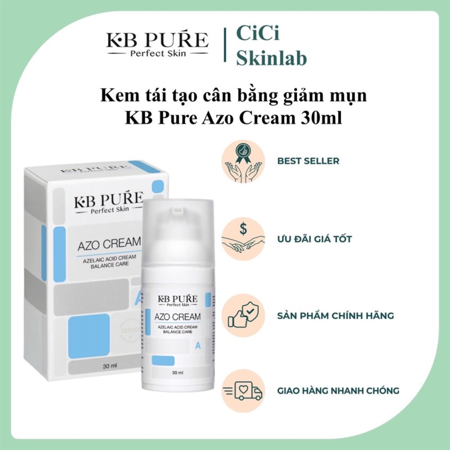 Hàng chính hãng Kem tái tạo cân bằng giảm mụn KB Pure Azo Cream 30ml