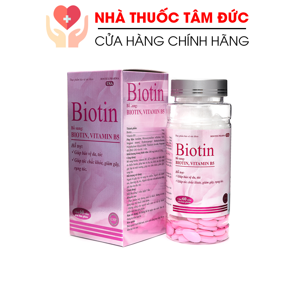 [HCM]Viên uống bổ sung Biotin Vitamin B5 giúp tóc chắc khỏe giảm gãy rụng tóc bảo vệ da tóc - Chai 60 viên