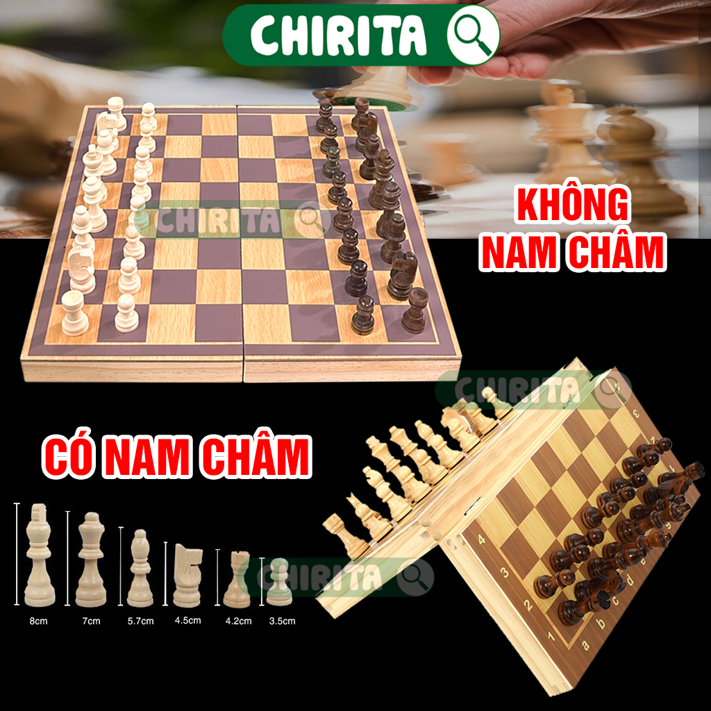 Cờ Vua Gỗ Nam Châm & Không Nam Châm Quốc Tế Cao Cấp - Bộ Bàn Cờ Vua Đồ Chơi Cho Bé Người Lớn Trò Chơi Cho Bé Chirita