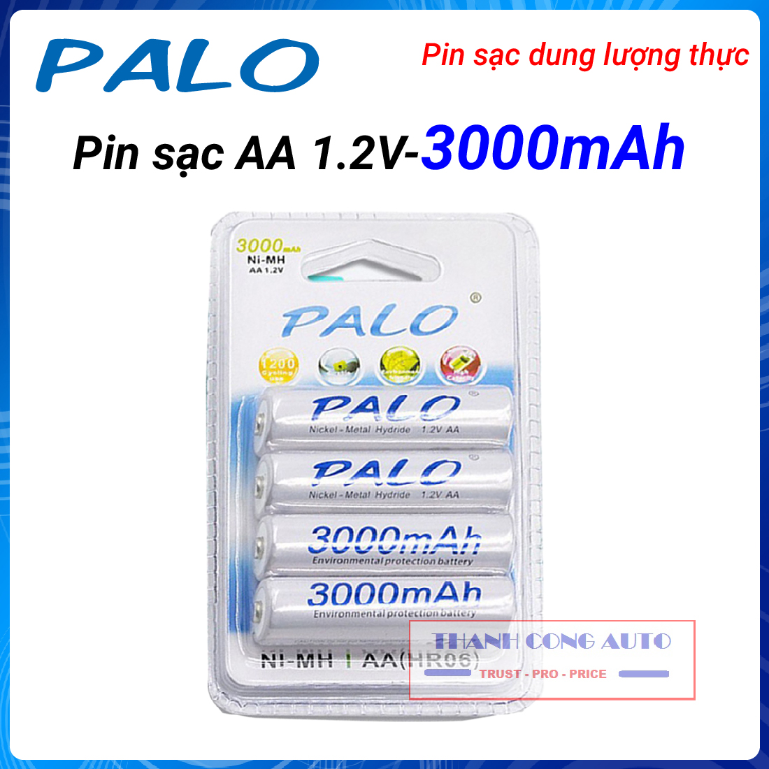 01 Vỉ 04 viên Pin sạc AA Palo 3000mAh, pin Ni-mh dung lượng cao micro karaoke, pin tiểu sạc chuyên mic không dây