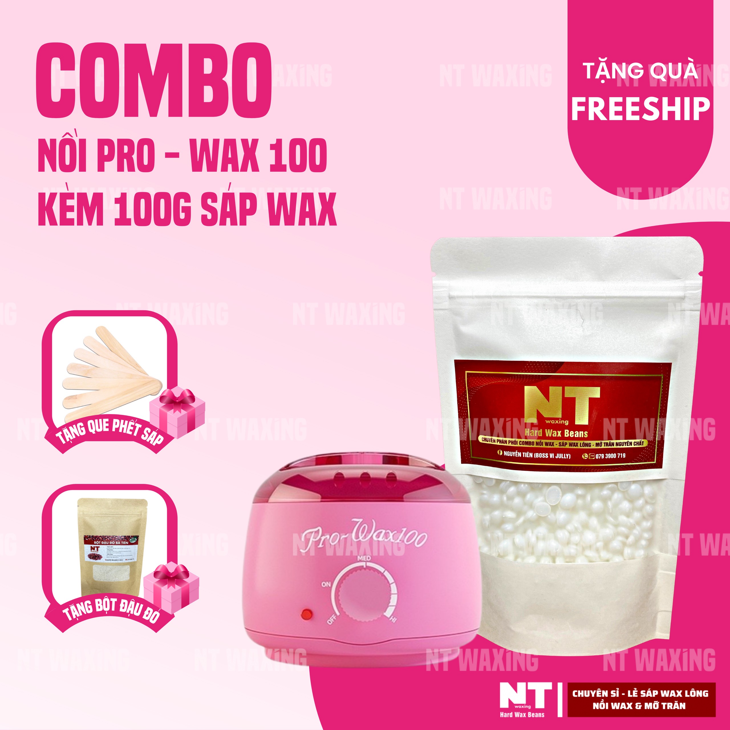 Combo wax lông nồi nấu sáp wax lông pro-wax 100 & 100g sáp cao cấp wax lông tay, - nt.waxing96