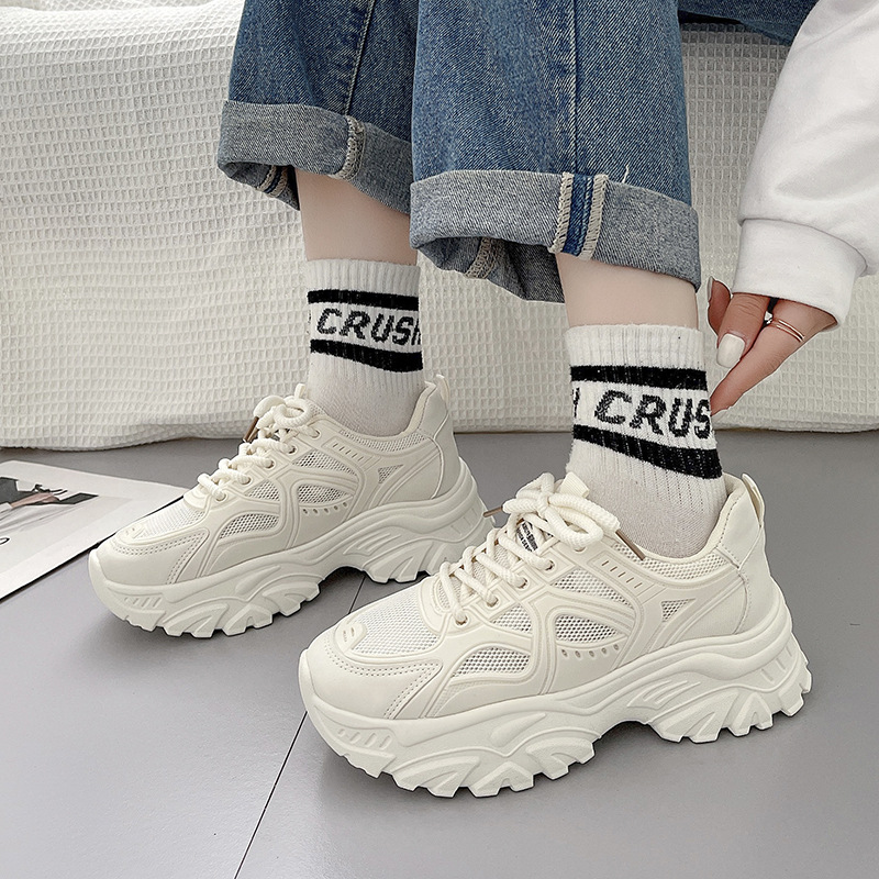 [QiaoYiLuo Real soft leather women's shoes daddy shoes women's summer breathable thin section all-match casual thick bottom heightening casual sports shoes women,Qiaoxuo sports shoes thick bottom (3-5cm increase), soft and breathable, fashion casual women's shoes,]