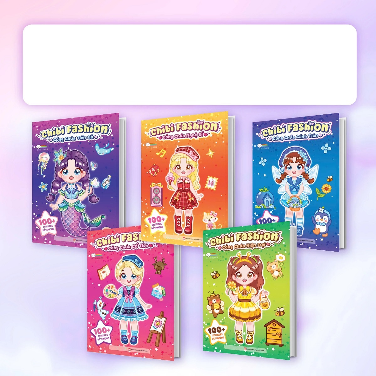 Combo 5 Cuốn Chibi Fashion Công Chúa (100+ Sticker Dễ Thương) Sách Bóng Dán Sticker Cho Bé Gái