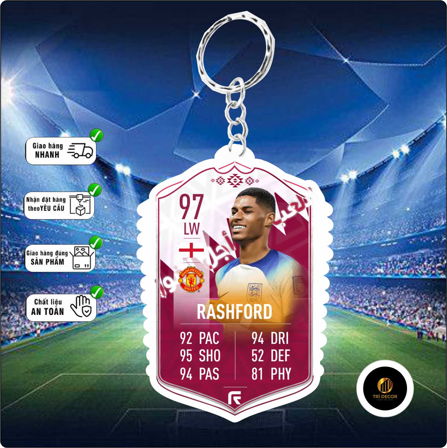 Móc khóa Rashford - móc khóa mica trí decor