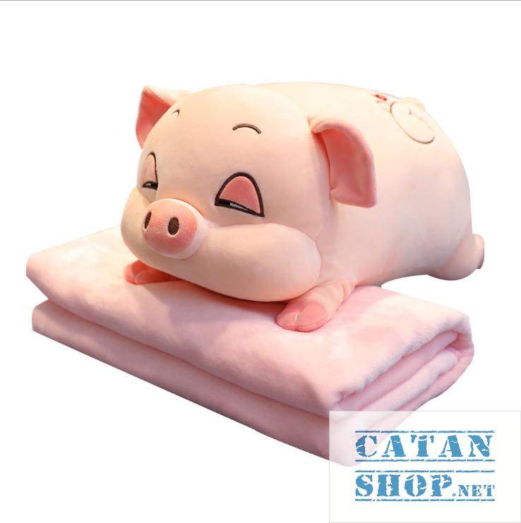 GỐI MỀN heo phê ngủ, heo ngáo ngủ 3 trong 1 , thun 4 chiều siêu mịn, bộ chăn gối văn phòng, gấu bông kèm mềnquà tặng sinh nhật 8/3 20/10